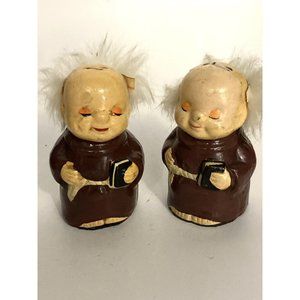Friar Tuck Munk Salt And Pepper Shaker Set With Cork Stoppers Vintage
